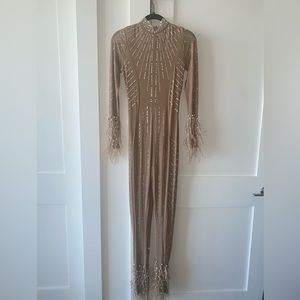 Nude/Champaign jeweled one piece jumpsuit